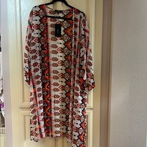 New with tags L&B Lucky and Blessed sheer duster Colorful Geometric Pattern